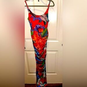 SHEIN Maxi floral print slit hem draped slip dress